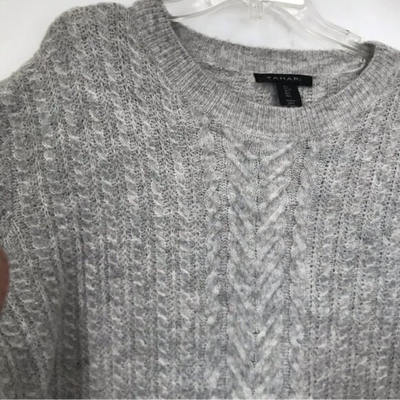 TAHARI NEW Cable Knit Oversized Mohair Wool Spandex Long Sweater Stretch Cozy L - Picture 4 of 16